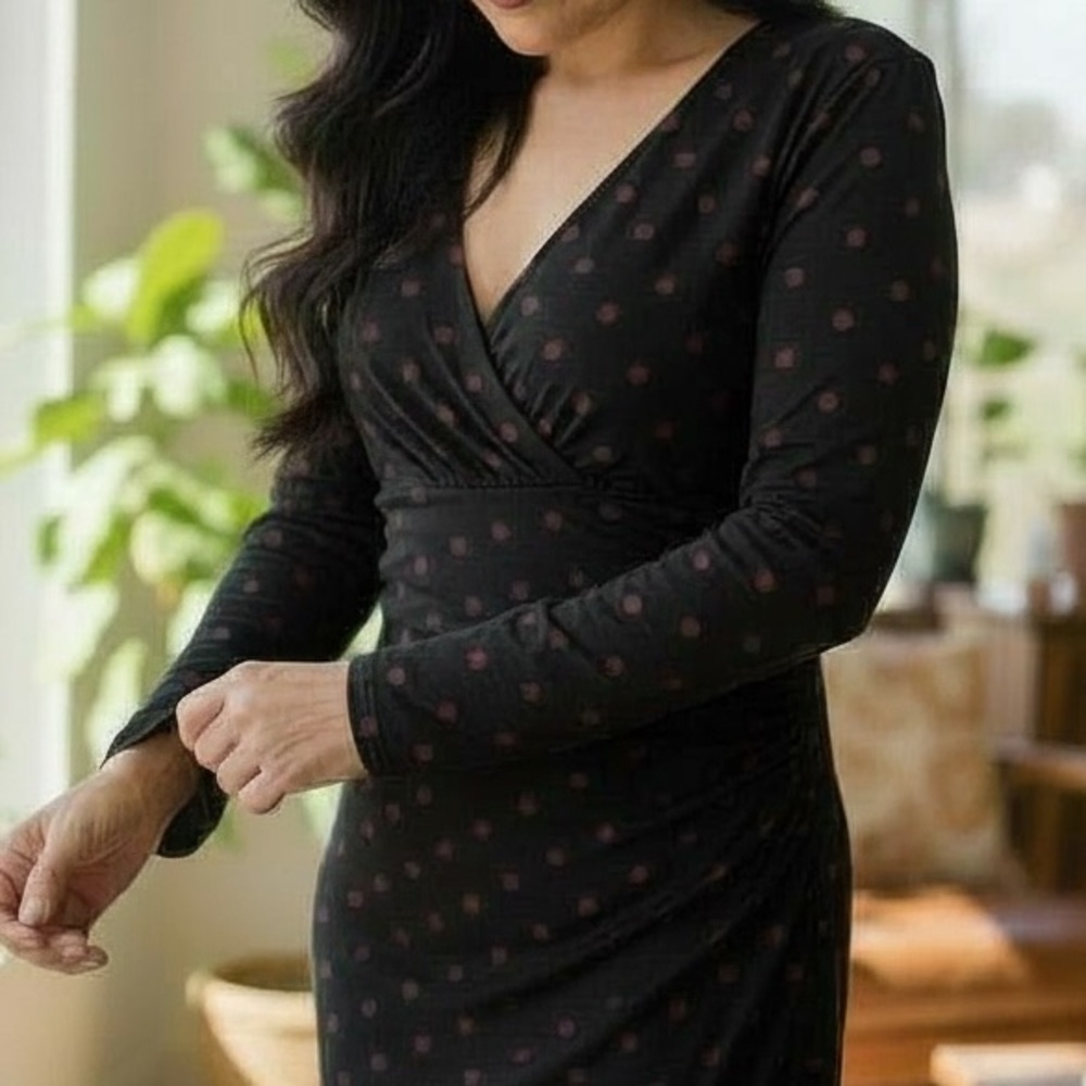 Premise Brown Burgundy Polka Dot Wrap Dress